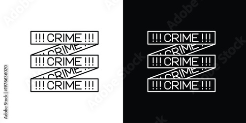 Urgent graphic icon winding banner proclaiming 'CRIME !!!' repeatedly, symbolizing illegal activities, social issues, and critical warnings