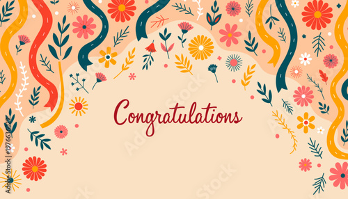 Colorful floral congratulations greeting card design with text  