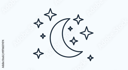 Crescent Moon and Stars Icon.