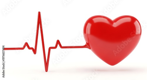 Shiny red heart connected to an electrocardiogram line symbolizing life and health.