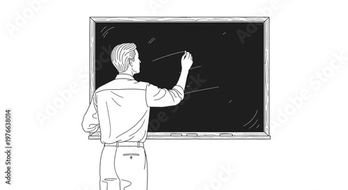 Man writing on blackboard with chalk.