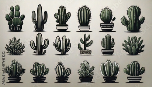 Pixel Art Cactus Collection Various Styles and Shapes.
