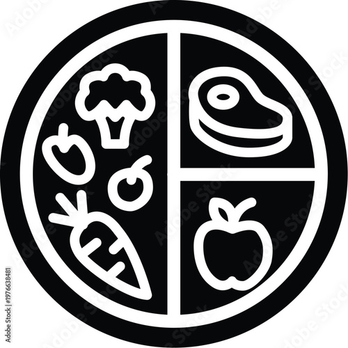 Balanced diet filled icon featuring healthy food and nutrition
