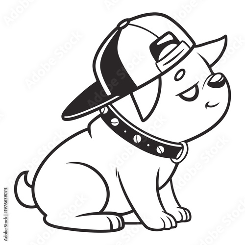 Cute Cartoon Puppy in Baseball Cap and Spiked Collar Vector Art