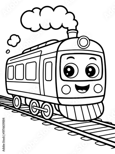 Choo-Choo Adventure: An illustration of an animated train smiles on the rail, ready to depart on a grand adventure.