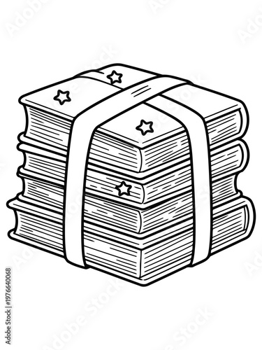 Literary Bundle: A stack of books, bound together with a ribbon, symbolizing knowledge and education.