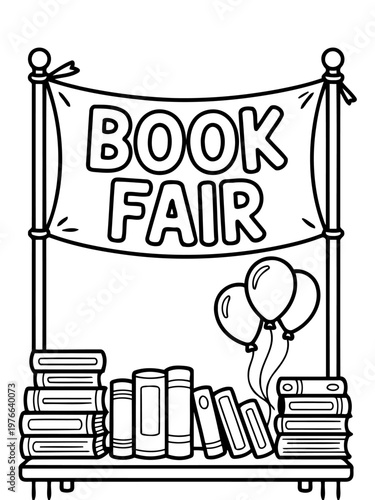 Literary Bazaar: An illustration of a whimsical book fair setup, a welcoming scene perfect for celebrating reading and literary exploration.