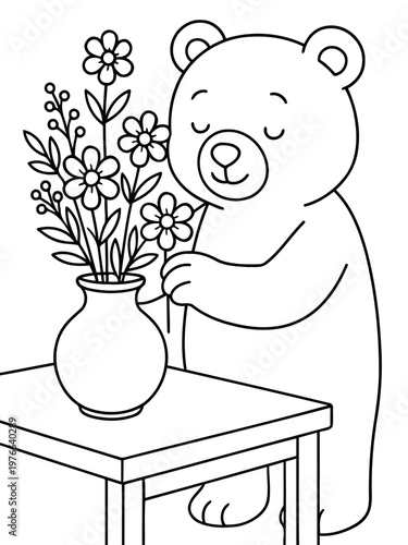 A Bear with a Flower Arrangement: A charming illustration depicts a gentle bear arranging fresh flowers in a vase, emphasizing the beauty of simple pleasures.