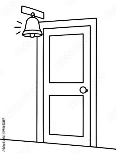 Doorbell Illustration: A minimalist line drawing captures the essence of a traditional doorbell, with a ringing bell affixed above a simple door.