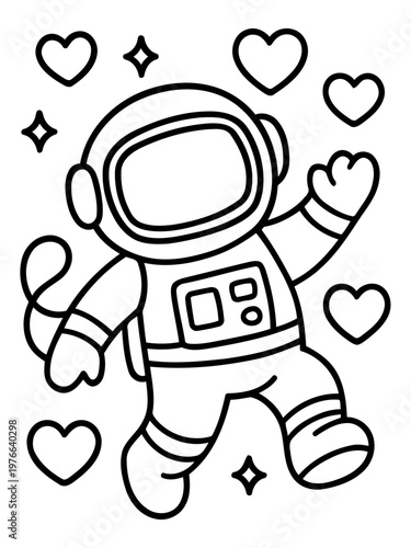 Astronaut in Love: An astronaut floats weightlessly, surrounded by hearts and stars. A whimsical illustration that sparks imagination and wonder. 