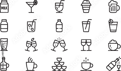 Simple Drink and Cocktail Vector Icons for Menu and Marketing Use