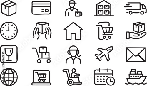 Minimal Logistics Icons for Courier, Warehouse and Delivery Systems