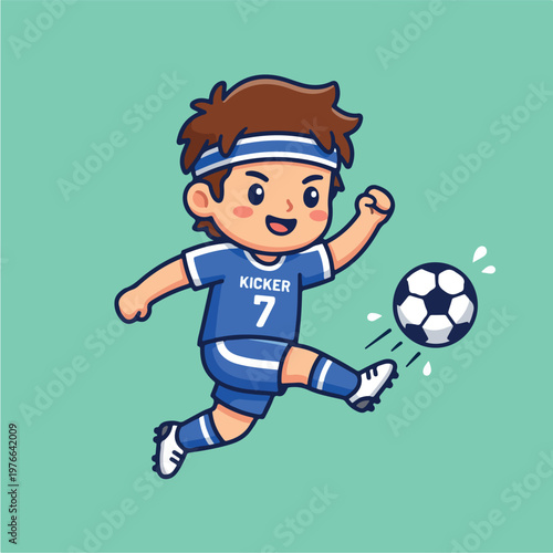 Boy Kicking Soccer Ball Energetically.