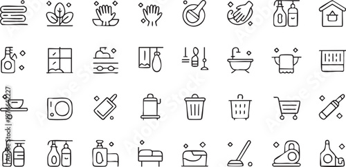 Household Cleaning Tools Vector Icons for Domestic Service Concepts