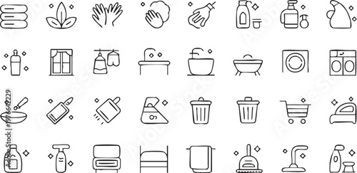 Modern Cleaning and Hygiene Icons for Home and Sanitation Projects