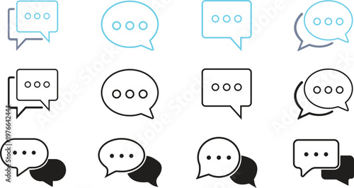 Chat message icon set collection group communication conversation speech bubble talk dialog messaging interface support contact online help social media flat vector design isolated.