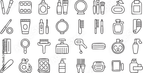 Simple Beauty Line Icons for Makeup, Haircare and Salon Tools
