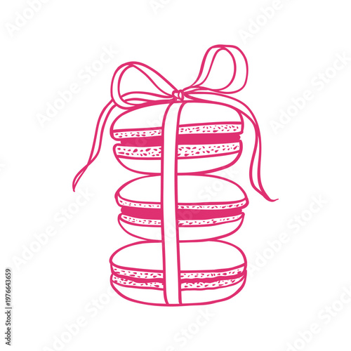 Macarons stack with ribbon kawaii line icon