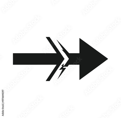 black arrow with lightning bolt breaking off to right side  symbol of change or disruption