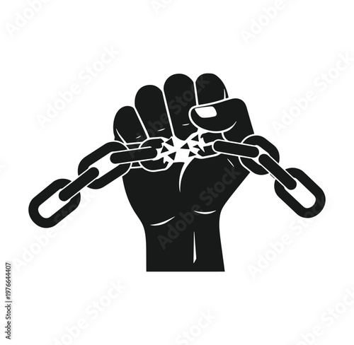 black fist breaking chain links symbol of freedom and strength