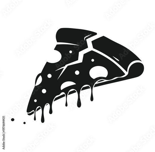 Black melted cheese slice with holes and drips on white background