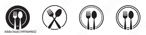 Set of food and drink line icons with plate fork spoon vector illustration.