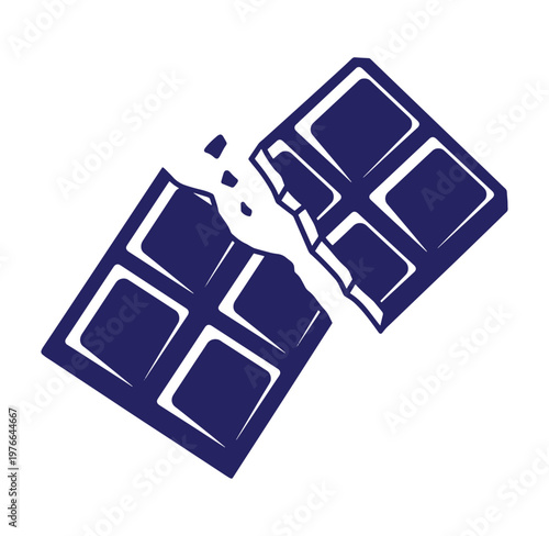 broken blue chocolate bar with melted chocolate pieces on white background