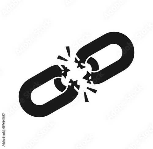 broken chain link with cracks and breaks in the middle