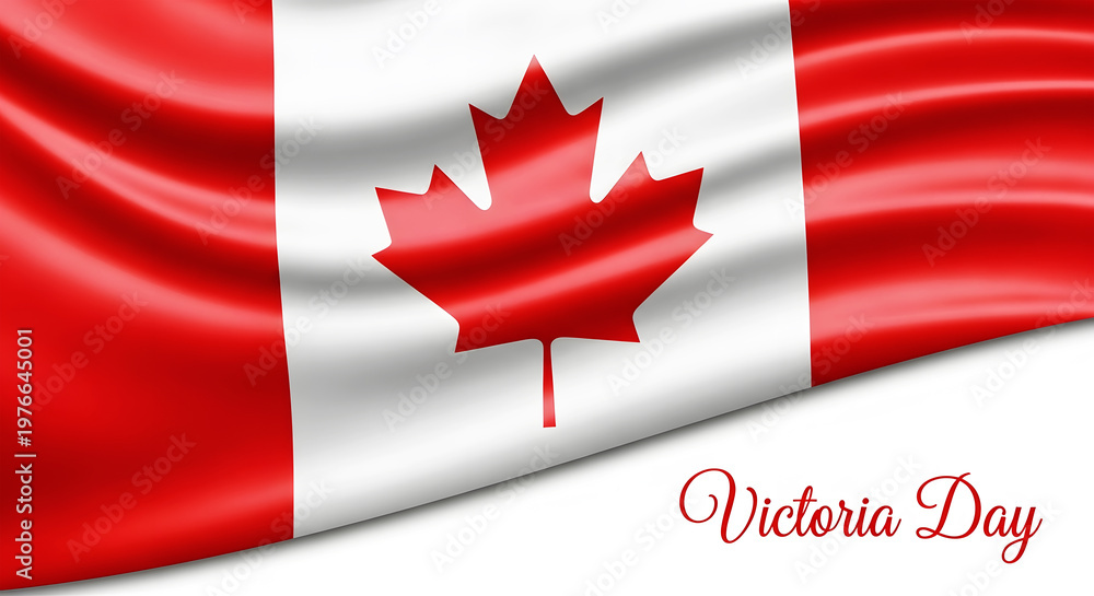 Obraz premium Waving Canadian Flag with Red Maple Leaf and Victoria Day Text Canada