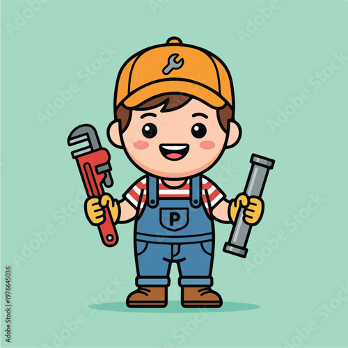 Little boy with plumbing tools.
