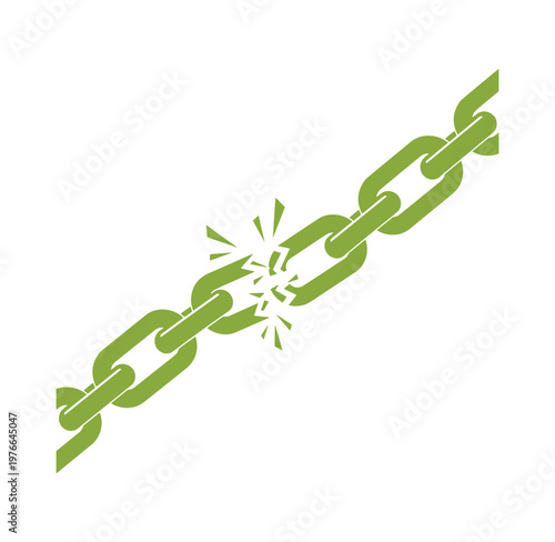 broken green chain link with cracked metal and sparks flying out