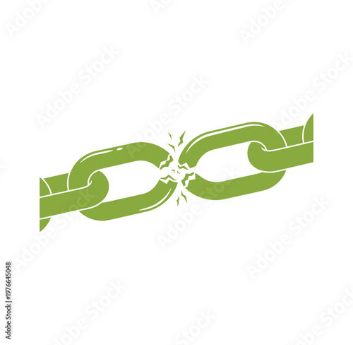 broken green chain link with cracked metal  symbol of freedom and release