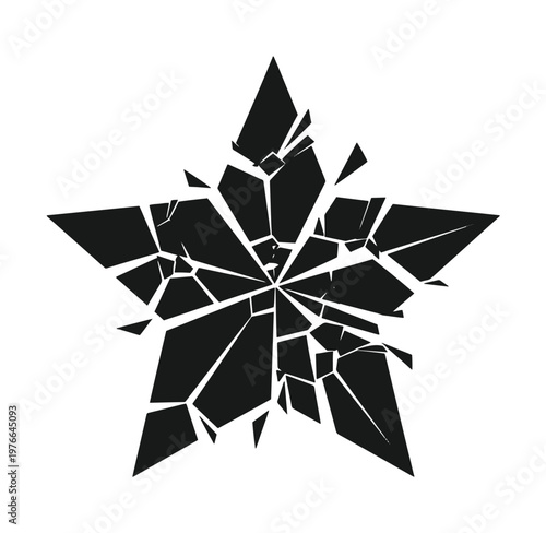 Broken star shape with cracked fragments on white background