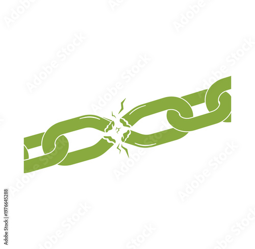 Green chain breaking apart in middle on white background