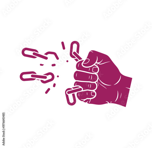 Hand breaking free from chains symbolizing freedom and liberation