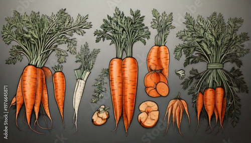 Freshly Harvested Carrots and Parsnips Displayed Together.