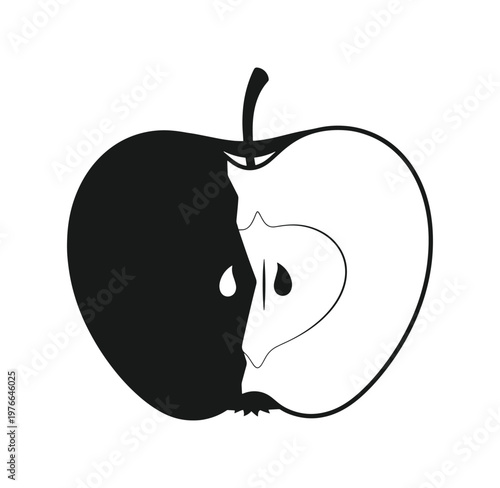 Yin and yang apple symbol for good and evil concept in one fruit