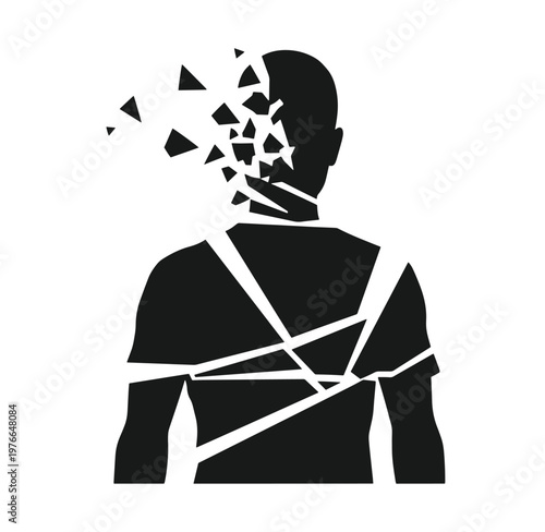 A man tied up with tape and shattered head exploding into pieces freely