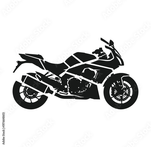 black motorcycle silhouette side view on white background