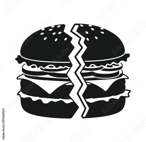 broken hamburger graphic illustration with cheese lettuce and tomato  fast food