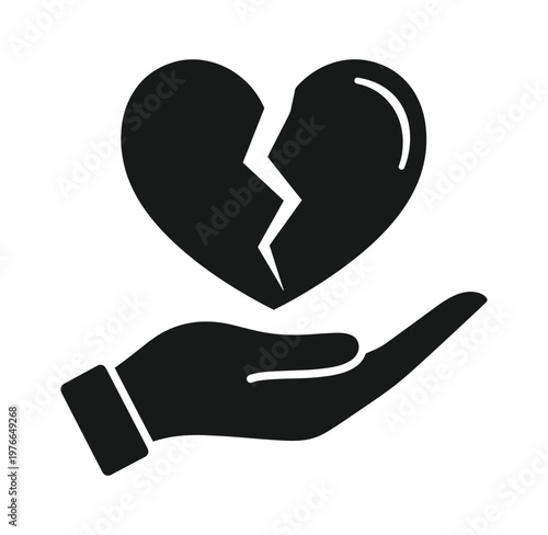 broken heart in hand palm flat graphic symbol
