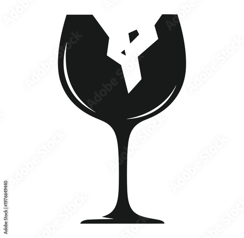 broken wine glass silhouette icon  shattered glassware symbol