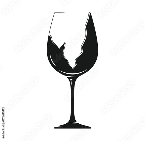 broken wine glass silhouette on white background