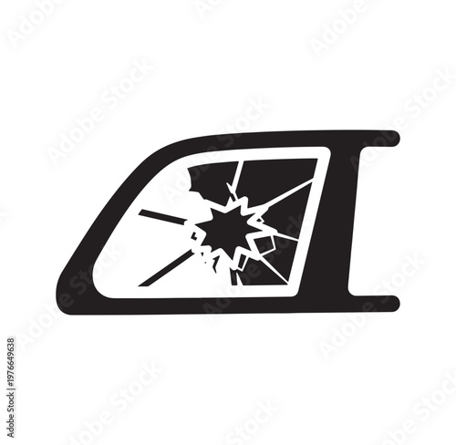 car window with shattered glass  broken automobile side window pane