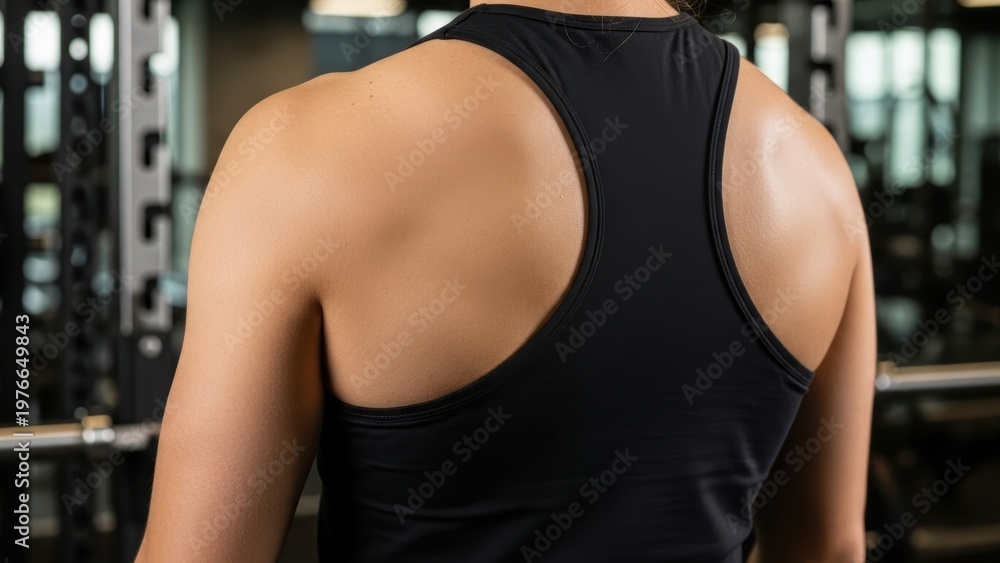 Fototapeta premium Close Up Back Of Person Wearing Black Sportswear Top
