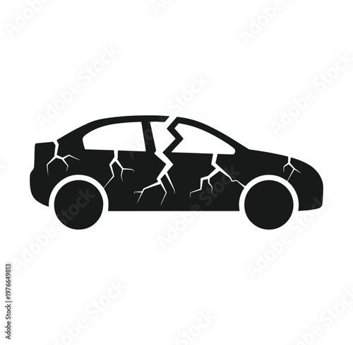 Cracked car silhouette with broken lines on side  damaged vehicle graphic