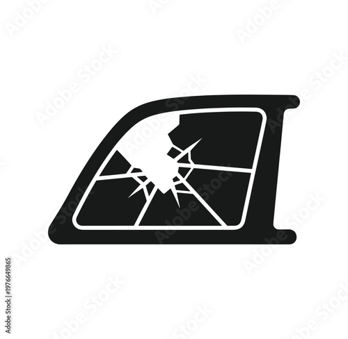 Cracked car window with broken glass  damaged vehicle side window