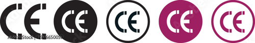 PrintSet of black CE marking icon sign isolated on white background. official CE mark graphics illustrating quality and safety compliance for products. Vector illustration
