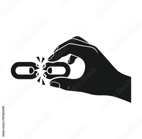 hand breaking a chain link symbolizing freedom and liberation from constraints and oppression