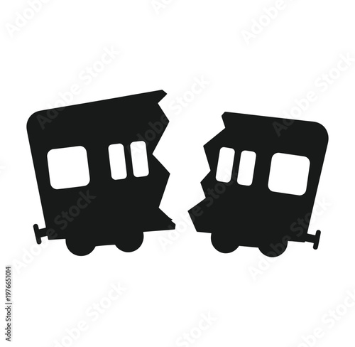 Two broken train cars facing each other in a symbolic collision  broken relationship concept